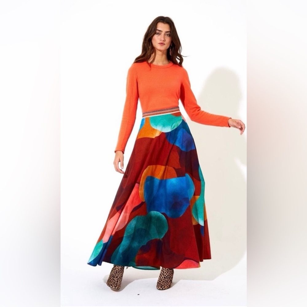 Oliphant Swing Art Teal Maxi Skirt Size M